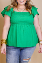 Green Ruffle Tiered Short Sleeve Plus Size Babydoll Top