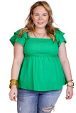 Green Ruffle Tiered Short Sleeve Plus Size Babydoll Top