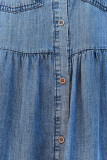 Sky Blue Flap Pockets Button up Sleeveless Denim Dress