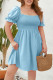 Square Neck Puff Sleeves Smocked Plus Size Dress 