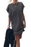 Gray Bat Sleeve T-shirt Dress with Slits