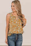Yellow Notched Neck Floral Tank Top