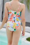 Multicolor Printed Hollow Out Girl Swimsuit