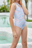 Tie Dye One Shoulder Hollow Out Side Ruched Girl Swimsuit