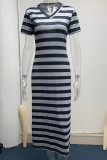 V Neck Split Stripes Dress 