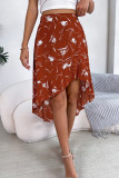 Floral Printed Irregular Length Ruffles Skirt