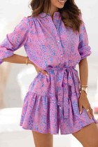 Purple Leopard Print Long Sleeve Shirt Dress