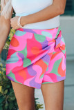 Rose Twisted Geometric Print High Waist Casual Shorts