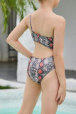 Snake Print One Shoulder Hollow Out Girl Swimsuit