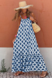 Blue Geometric Print Loose Fit Sleeveless Maxi Dress
