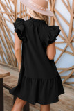 Black Floral Embroidered Ruffle Sleeve Shift Dress