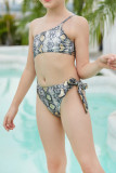 Yellow Snake Print One Shoulder Girl One Piece Swimsuit