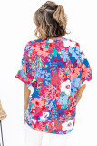 Sky Blue V Neck Dolman Sleeve Plus Size Floral Blouse