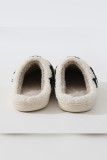 Black/White Checked Knit Fluffy Slippers