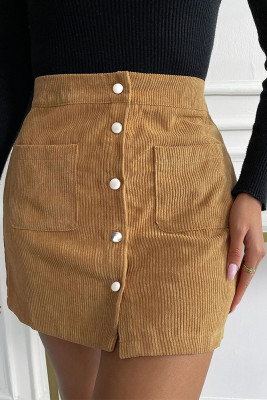 Corduroy Button Pockets Skirt Dress 