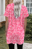 Pink Leopard Print Short Sleeve Tunic Top