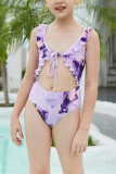Purple Tie Dye Hollow Out Girl One Piece Swimsuit