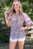 Pink Plus Size Ruffle Raglan Sleeve Leopard Top