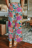 Multicolor Flower Print Pocketed Drawstring Waist Wide Leg Pants