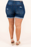 Blue Plus Size Rolled Hem Distressed Denim Shorts