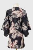 Open Button V Neck Drawstring Flare Sleeves Floral Dress