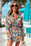 Multicolor Floral Buttoned Collared Long Sleeve Mini Dress
