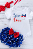 Independence Day Print Baby Romper With Shorts And Bow 3pcs Set