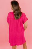Rose Plus Size Ruched V Neck Pocket Short Sleeves Mini Dress