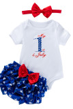 Independence Day Print Baby Romper With Shorts And Bow 3pcs Set