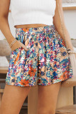 Multicolor Floral Print Wide Leg Casual Shorts