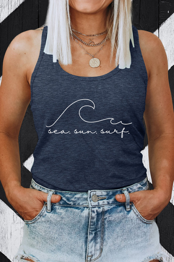 Sea Sun Surf Sleeveless Graphic Tank Top