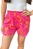 Pink Floral Print Smocked Waist Shorts