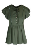 Army Green Buttoned Front Tie Babydoll Top