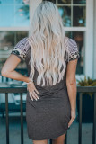 Gray AMERIC VIBES Graphic Leopard Striped Sleeve Dress