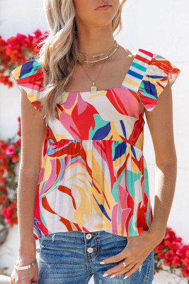 Multicolor Square Neck Abstract Print Tank Top