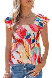 Multicolor Square Neck Abstract Print Tank Top
