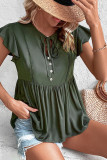 Army Green Buttoned Front Tie Babydoll Top