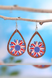 Independence Day  America Flag Sunflower Wood Earrings   