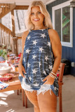 Gray Vintage Knitted Starry Print Plus Size Tank Top