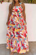 Multicolor Bohemian Abstract Print Tie Straps Maxi Dress