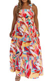 Multicolor Bohemian Abstract Print Tie Straps Maxi Dress