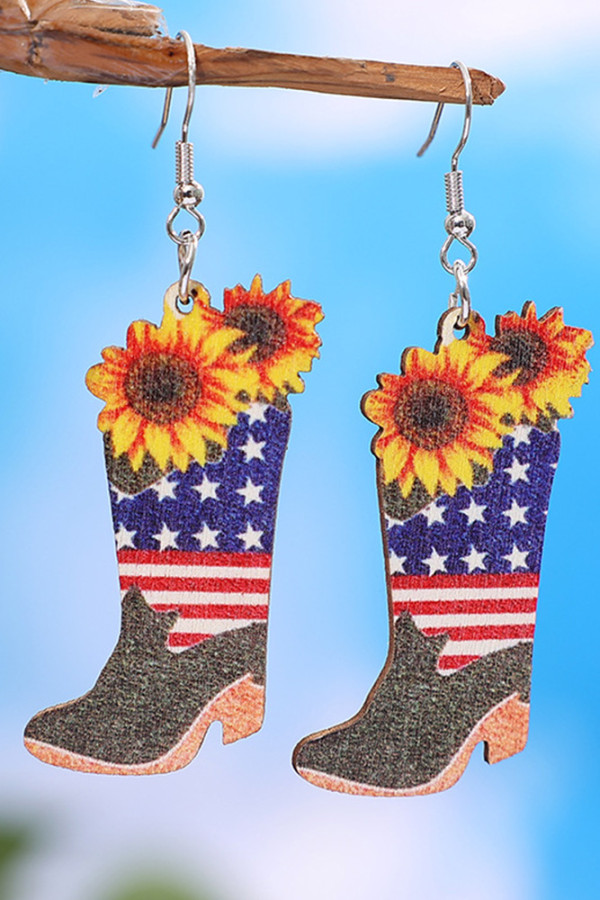 Western American Flag Boots Earrings MOQ 5pcs