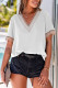White Lace Trim V Neck Short Sleeve Blouse