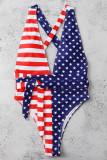 American Flag Print V Neck High Waist One Piece Swimsuit