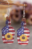 American Flag Wine Bottle Shape Wooden Earrings MOQ 5pcs