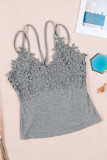 Gray Lace Overlay Strappy Hollow-out Tank Top