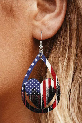 American Flag Print Hollow Out Heart Woode Earrings MOQ 5pcs