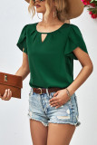 Plain Keyhold Ruched Tulip Sleeves Top