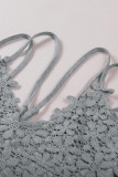 Gray Lace Overlay Strappy Hollow-out Tank Top
