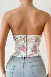 Strapless Floral Tube Top With Fishbone